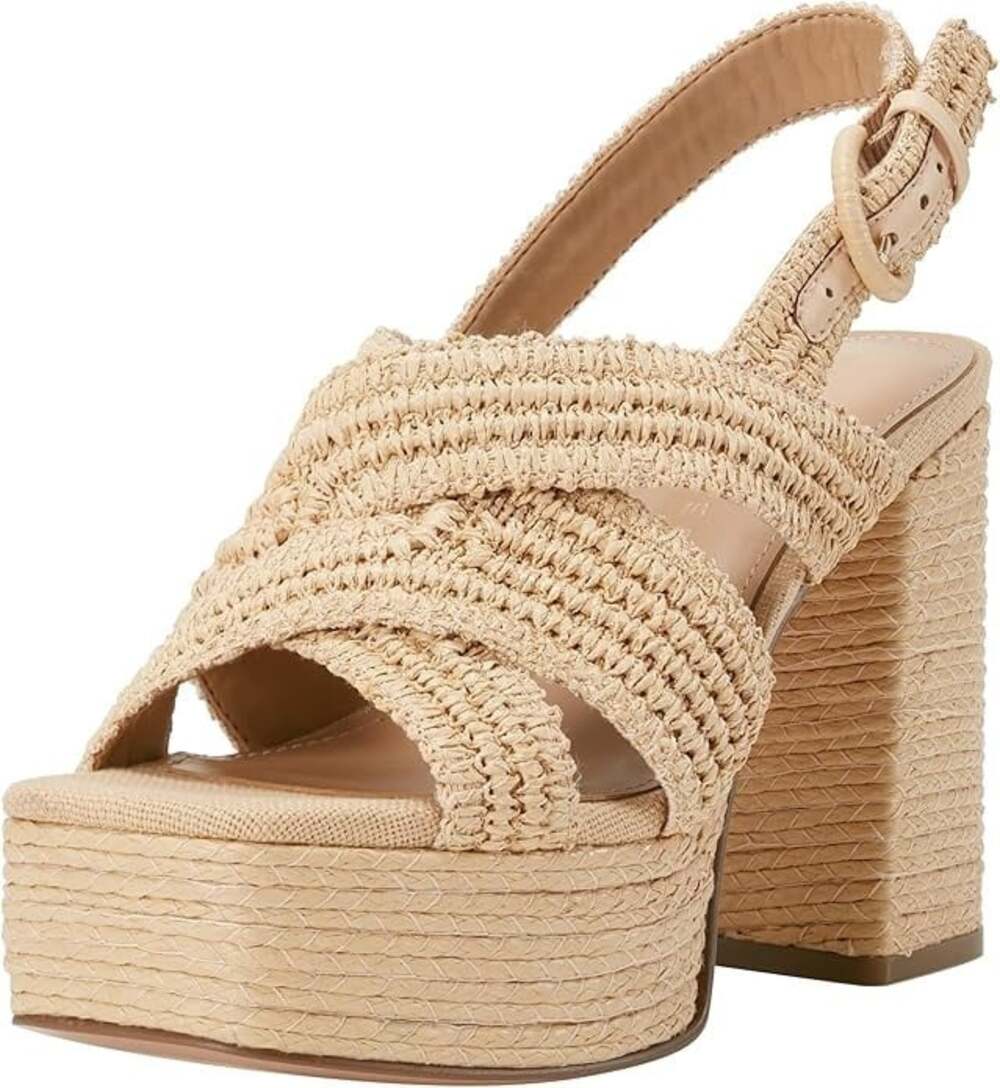Marc Fisher LTD Caddy Light Natural Woven Platform Heeled Sandal Size 9.5M NWOB